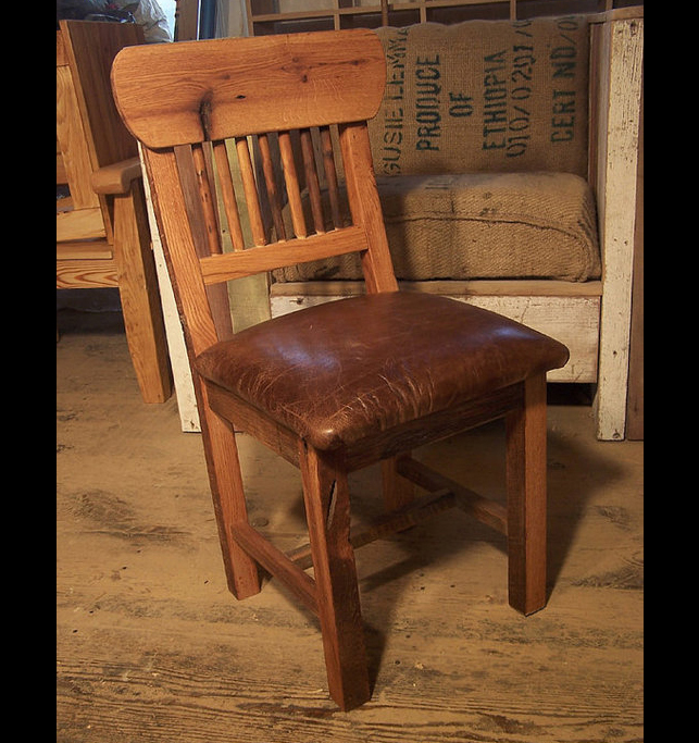 Reclaimed Oak Mission Style Dining, Mission Style Leather Chair