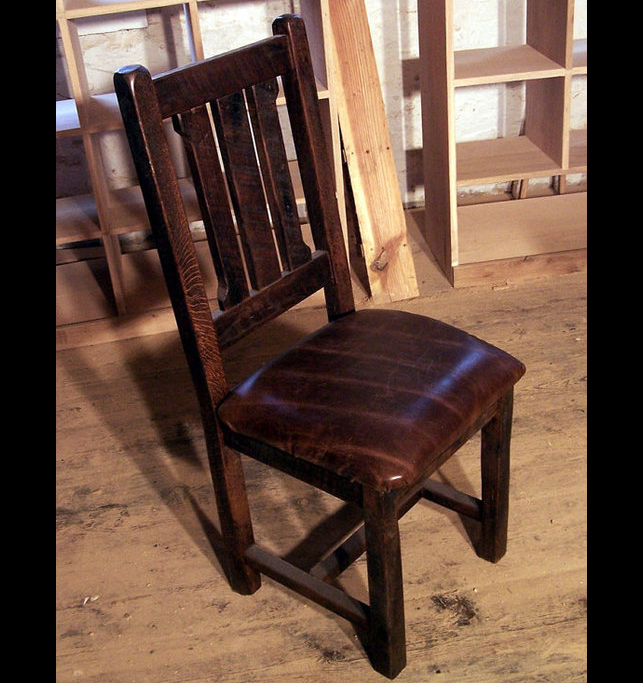 Reclaimed Oak Rustic Mission Dining, Mission Style Leather Chair