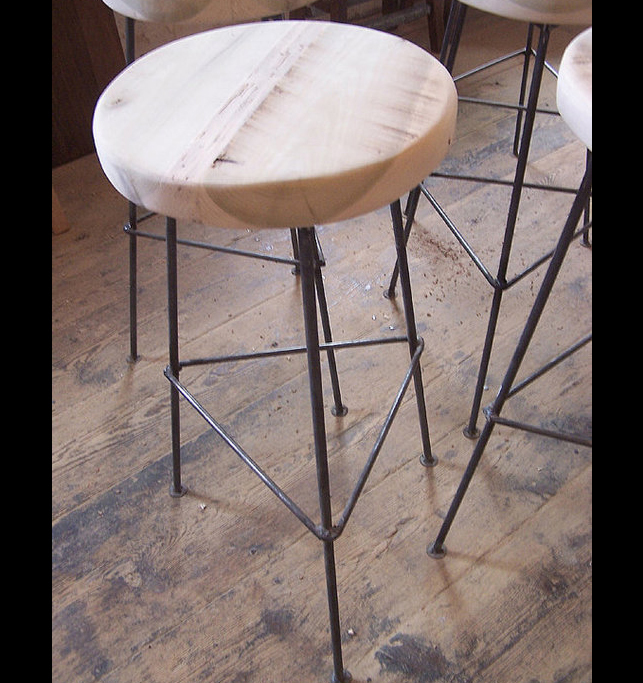 Factory Style Reclaimed Wood Bar Stools, Wood Counter Stools With Metal Legs